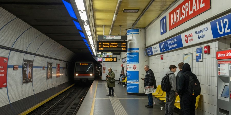 Weens U-Bahn-station zonder huurauto op de parkeerplaats ernaast