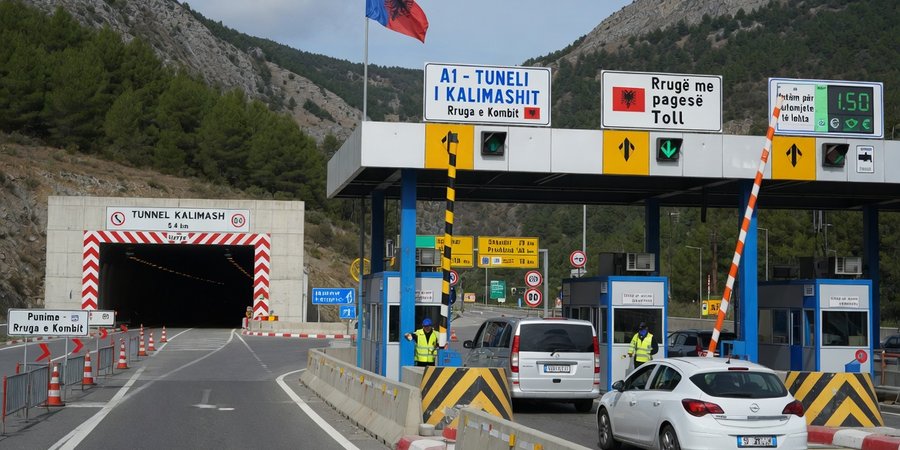 Toll booth on Albania's A1 highway near the Kalimash tunnel