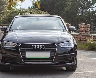 Vooraanzicht van een huurauto Audi A3 Cabrio in Becici, Montenegro ✓ Auto #2479. ✓ Transmissie Automatisch TM ✓ 0 beoordelingen.