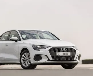 Vooraanzicht van een huurauto Audi A3 Sedan in Dubai, Verenigde Arabische Emiraten ✓ Auto #4924. ✓ Transmissie Automatisch TM ✓ 0 beoordelingen.