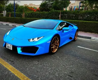 Vooraanzicht van een huurauto Lamborghini Huracan in Dubai, Verenigde Arabische Emiraten ✓ Auto #5652. ✓ Transmissie Automatisch TM ✓ 0 beoordelingen.