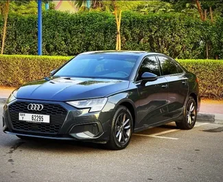 Vooraanzicht van een huurauto Audi A3 Sedan in Dubai, Verenigde Arabische Emiraten ✓ Auto #5668. ✓ Transmissie Automatisch TM ✓ 0 beoordelingen.