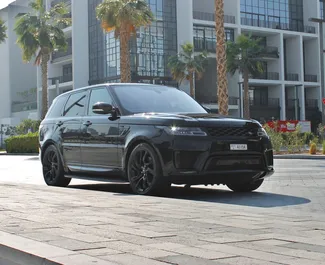 Vooraanzicht van een huurauto Land Rover Range Rover Sport in Dubai, Verenigde Arabische Emiraten ✓ Auto #6035. ✓ Transmissie Automatisch TM ✓ 0 beoordelingen.