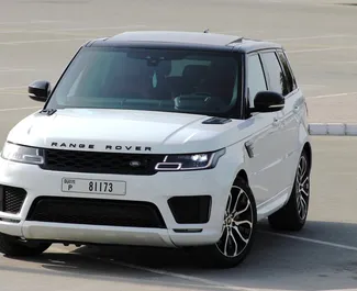 Vooraanzicht van een huurauto Land Rover Range Rover Sport in Dubai, Verenigde Arabische Emiraten ✓ Auto #6036. ✓ Transmissie Automatisch TM ✓ 0 beoordelingen.