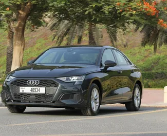 Vooraanzicht van een huurauto Audi A3 Sedan in Dubai, Verenigde Arabische Emiraten ✓ Auto #5976. ✓ Transmissie Automatisch TM ✓ 0 beoordelingen.