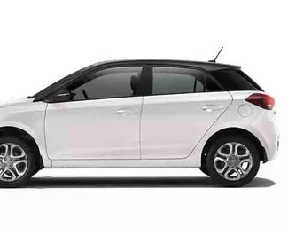 Vooraanzicht van een huurauto Hyundai i20 op Rhodos, Griekenland ✓ Auto #5848. ✓ Transmissie Handmatig TM ✓ 0 beoordelingen.