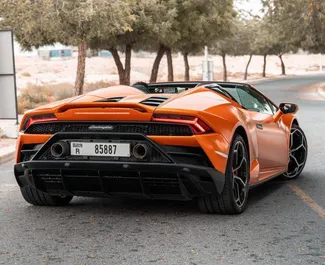 Autohuur Lamborghini Huracan Evo Cabrio 2022 in in de VAE, met Benzine brandstof en 630 pk ➤ Vanaf 2900 AED per dag.