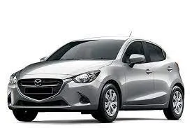 Vooraanzicht van een huurauto Mazda 2 in Ayia Napa, Cyprus ✓ Auto #6469. ✓ Transmissie Automatisch TM ✓ 0 beoordelingen.