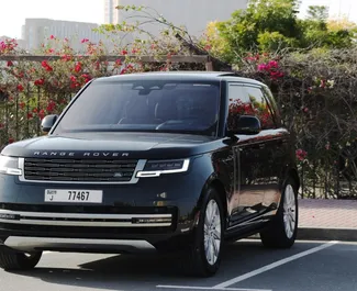 Vooraanzicht van een huurauto Land Rover Range Rover in Dubai, Verenigde Arabische Emiraten ✓ Auto #6643. ✓ Transmissie Automatisch TM ✓ 0 beoordelingen.