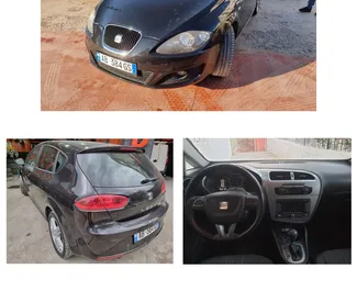 Vooraanzicht van een huurauto SEAT Leon op de luchthaven van Tirana, Albanië ✓ Auto #7756. ✓ Transmissie Handmatig TM ✓ 0 beoordelingen.