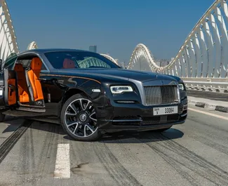 Vooraanzicht van een huurauto Rolls-Royce Wraith in Dubai, Verenigde Arabische Emiraten ✓ Auto #8414. ✓ Transmissie Automatisch TM ✓ 0 beoordelingen.