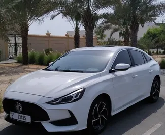 Vooraanzicht van een huurauto MG 5/GT in Dubai, Verenigde Arabische Emiraten ✓ Auto #8617. ✓ Transmissie Automatisch TM ✓ 0 beoordelingen.