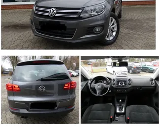 Vooraanzicht van een huurauto Volkswagen Tiguan op de luchthaven van Tirana, Albanië ✓ Auto #9308. ✓ Transmissie Automatisch TM ✓ 0 beoordelingen.