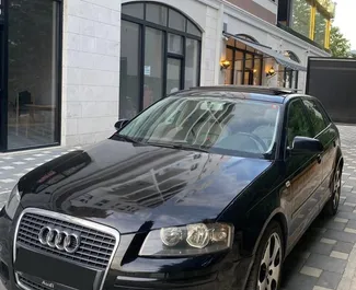 Vooraanzicht van een huurauto Audi A3 op de luchthaven van Tirana, Albanië ✓ Auto #10430. ✓ Transmissie Automatisch TM ✓ 0 beoordelingen.