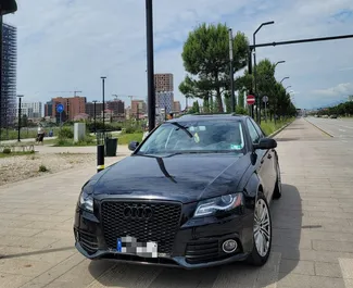 Vooraanzicht van een huurauto Audi A4 in Tirana, Albanië ✓ Auto #10508. ✓ Transmissie Automatisch TM ✓ 0 beoordelingen.