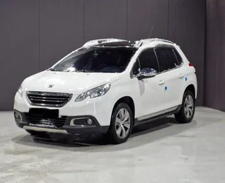 Vooraanzicht van een huurauto Peugeot 2008 op de luchthaven van Tirana, Albanië ✓ Auto #11855. ✓ Transmissie Automatisch TM ✓ 0 beoordelingen.