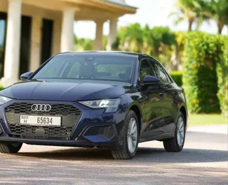 Vooraanzicht van een huurauto Audi A3 Sedan in Dubai, Verenigde Arabische Emiraten ✓ Auto #13260. ✓ Transmissie Automatisch TM ✓ 0 beoordelingen.