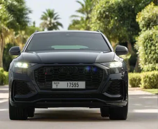 Vooraanzicht van een huurauto Audi RS Q8 in Dubai, Verenigde Arabische Emiraten ✓ Auto #13262. ✓ Transmissie Automatisch TM ✓ 0 beoordelingen.