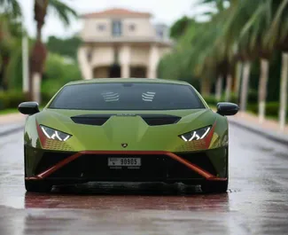 Vooraanzicht van een huurauto Lamborghini Huracan STO in Dubai, Verenigde Arabische Emiraten ✓ Auto #13340. ✓ Transmissie Automatisch TM ✓ 0 beoordelingen.