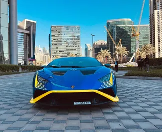 Vooraanzicht van een huurauto Lamborghini Huracan STO in Dubai, Verenigde Arabische Emiraten ✓ Auto #13602. ✓ Transmissie Automatisch TM ✓ 0 beoordelingen.