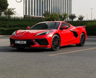 Vooraanzicht van een huurauto Chevrolet Corvette in Dubai, Verenigde Arabische Emiraten ✓ Auto #14510. ✓ Transmissie Automatisch TM ✓ 0 beoordelingen.