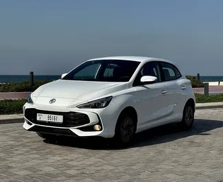 Vooraanzicht van een huurauto MG 3 in Dubai, Verenigde Arabische Emiraten ✓ Auto #10811. ✓ Transmissie Automatisch TM ✓ 1 beoordelingen.