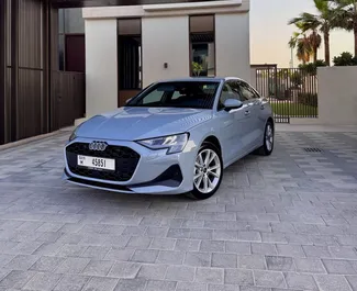 Vooraanzicht van een huurauto Audi A3 Sedan in Dubai, Verenigde Arabische Emiraten ✓ Auto #14817. ✓ Transmissie Automatisch TM ✓ 0 beoordelingen.