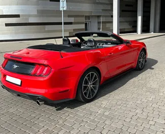 Vooraanzicht van een huurauto Ford Mustang Cabrio in Minsk, Wit-Rusland ✓ Auto #15042. ✓ Transmissie Automatisch TM ✓ 0 beoordelingen.