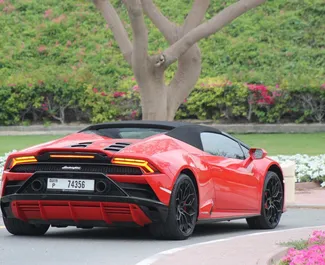 Autohuur Lamborghini Huracan Perfomante Spider 2024 in in de VAE, met Benzine brandstof en 630 pk ➤ Vanaf 2500 AED per dag.