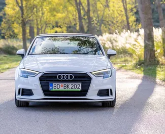 Vooraanzicht van een huurauto Audi A3 Cabrio in Becici, Montenegro ✓ Auto #2475. ✓ Transmissie Automatisch TM ✓ 1 beoordelingen.